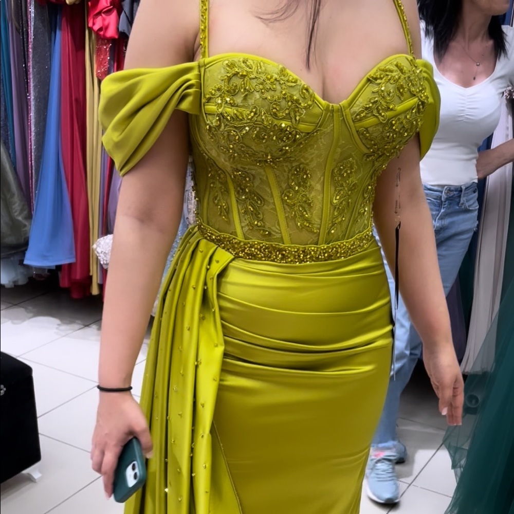 Beautiful satin corset Lime color dress